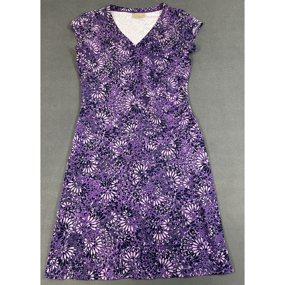Athleta Faux Wrap Dress Womens Size S Purple Floral Stretch Beach Yoga Travel